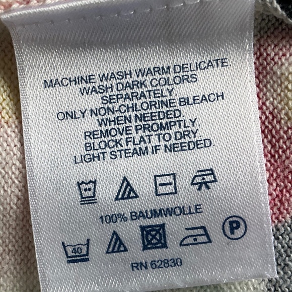 Lands End 100% Supima Cotton 3/4 sleeve Striped Hibiscus Floral Sweater XS - Picture 3 of 7